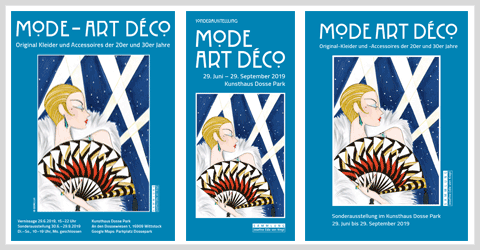 Flyer, Katalog, Plakate, Schautafeln für die Ausstellung "Mode Art Deco" im Kunsthaus Dossepark, Wittstock, c-co, Uta Tietze 